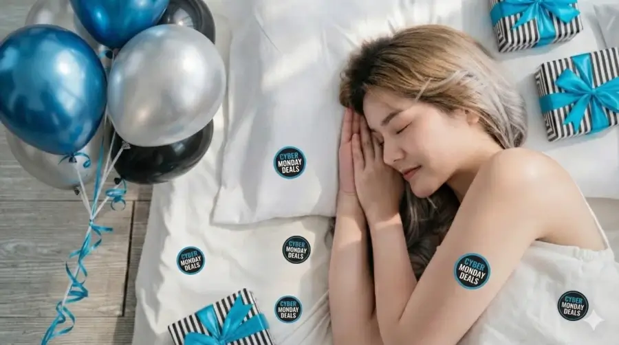 Peaceful asian woman sleeping on organic mattress