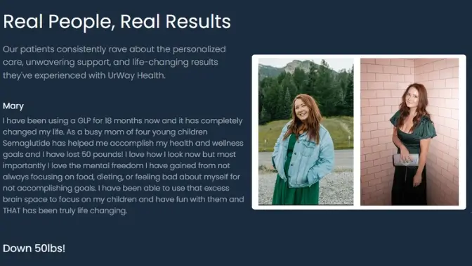 UrWay Health Before & After Mary - lost 50lbs