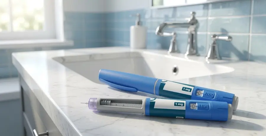 weight loss injections on bathroom counter