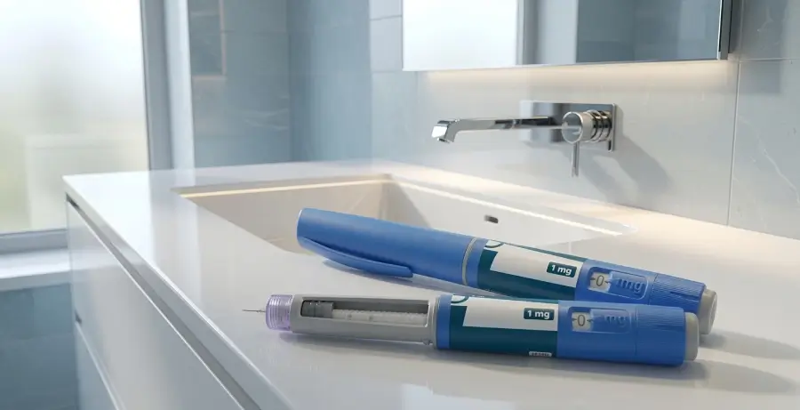 weight loss injection on bathroom counter
