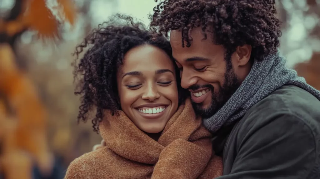 smiling couple in park