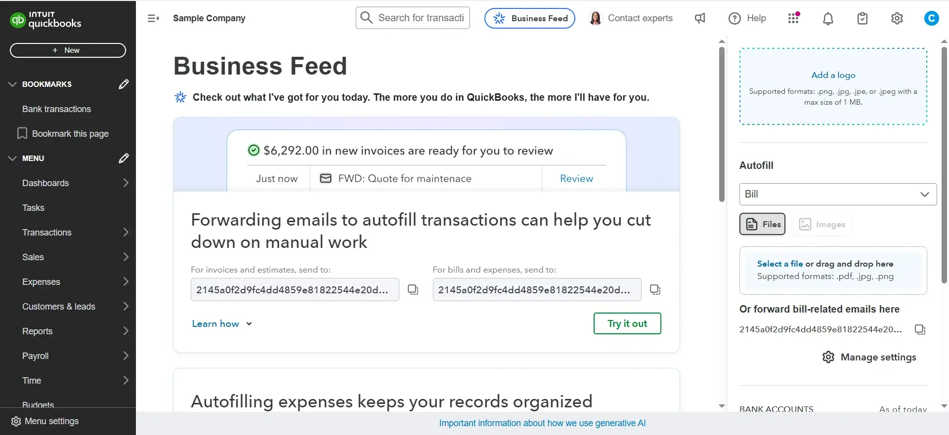 QuickBooks AI Business Feed Feature