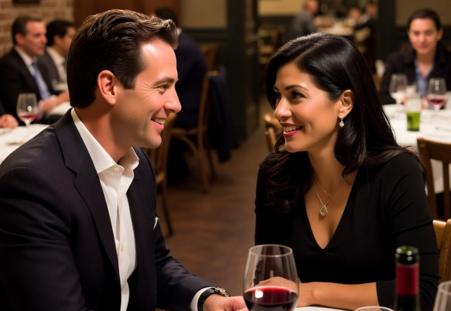 couple on a date with red wine at a restaurant