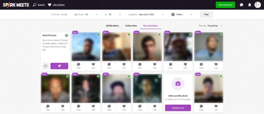 sparkmeets landing page showing profiles