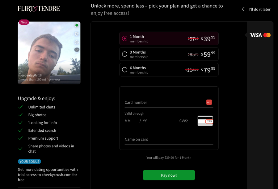 flirt tendre pricing