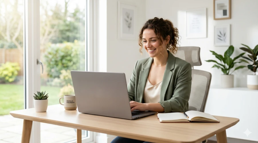 A small business owner using a clean desktop CRM interface to manage customer contacts and track startup sales pipelines.