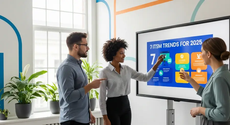 7 Trends for ITSM in 2025 Article Thumbnail SMB team infront of whiteboard