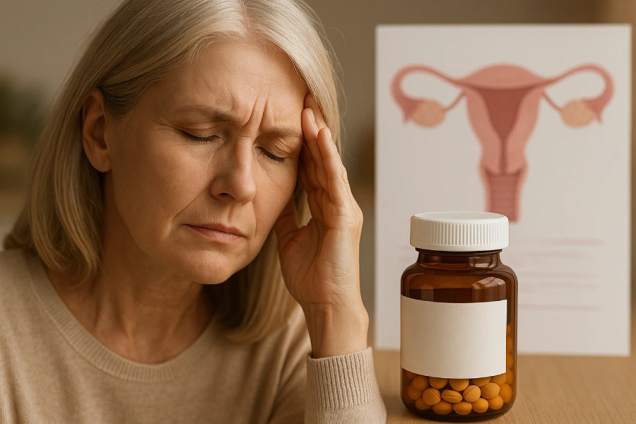 Woman with a migraine taking HRT