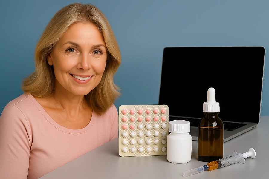 43 year old woman with her HRT solutions she got through online telehealth providers