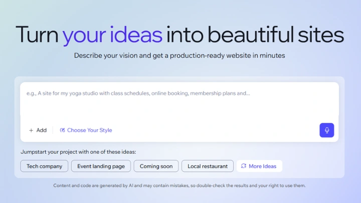 Wix Vibe Prompt Screen